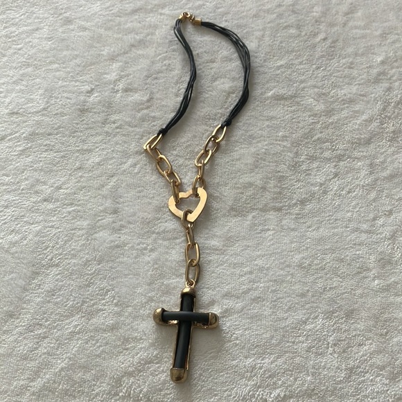 Heavy Gold Tone and Black Leather Cross by Shay - Picture 2 of 5